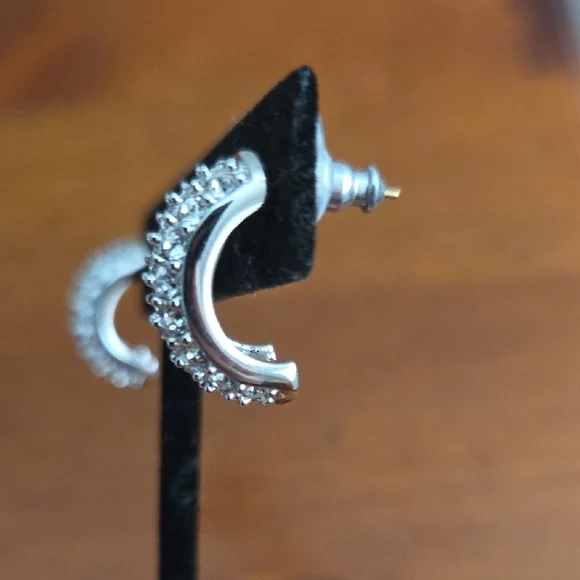 Swarovski Silver Pavé Crystal Huggie Earrings - Picture 3 of 5